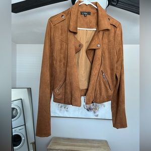 Faux Brown Suede moto jacket, size XS